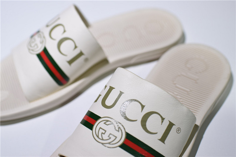 GC Leather SLIDE SANDAL WHITE WITH GG LOGO WOMENS 1K969E 3F7U F0090