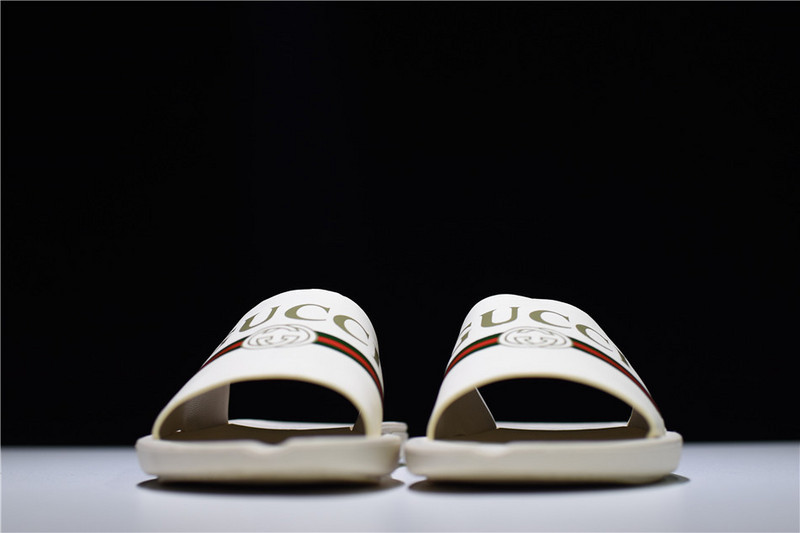 GC Leather SLIDE SANDAL WHITE WITH GG LOGO WOMENS 1K969E 3F7U F0090