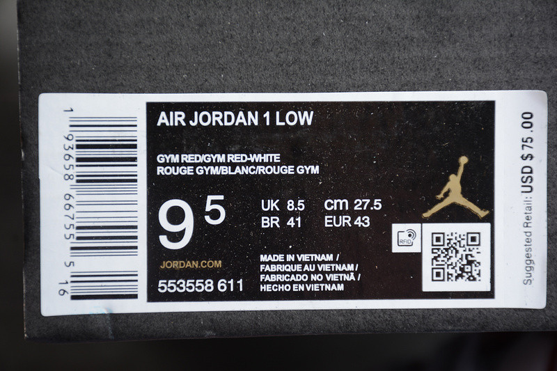 Air Jordan 1 Low Gym Red White 553558-611