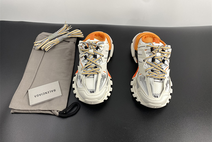 Ba*len*cia*ga track mule in white and orange mesh and nylon 653814w3cp59059